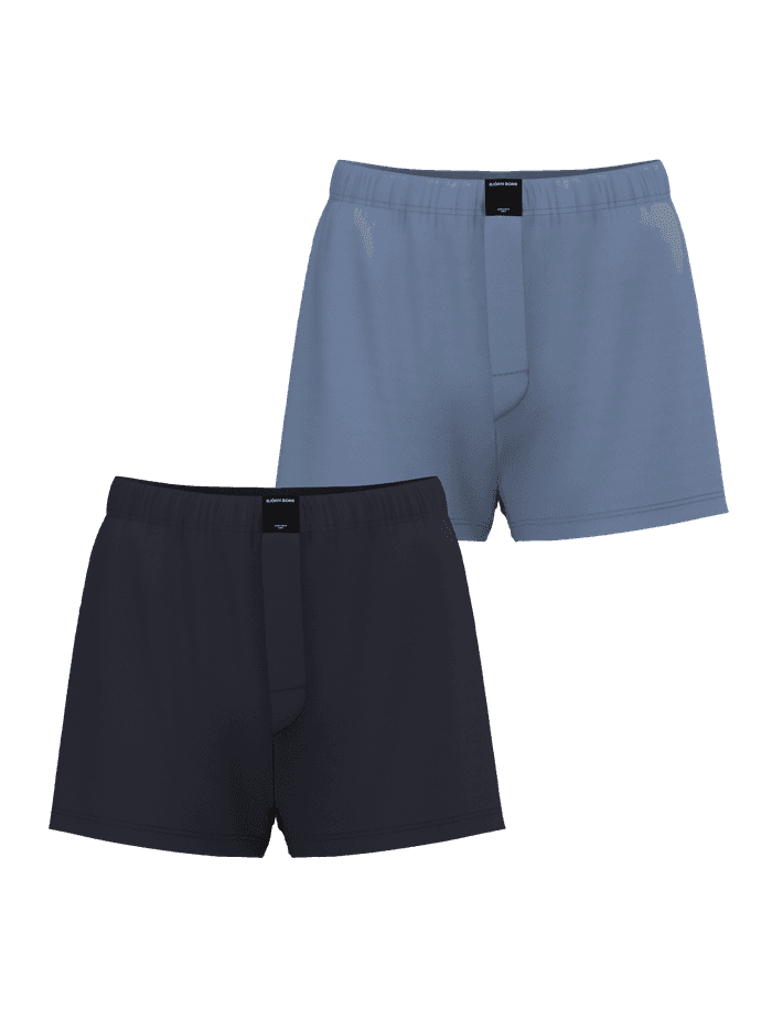 Cotton Stretch Woven Boxer Shorts 2-pack in blauw en marineblauw van katoen met een losse pasvorm en zwart logolabel.