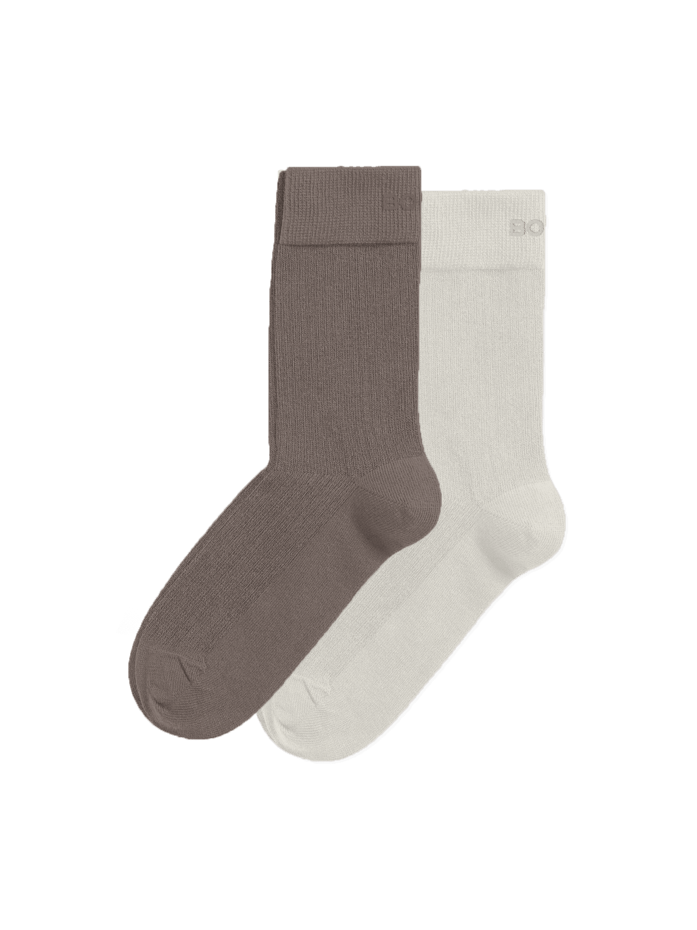 Bruine en gebroken witte Core Rib Socks 2-pack van een zachte biologische katoenmix met geribbelde boorden. - Image 1