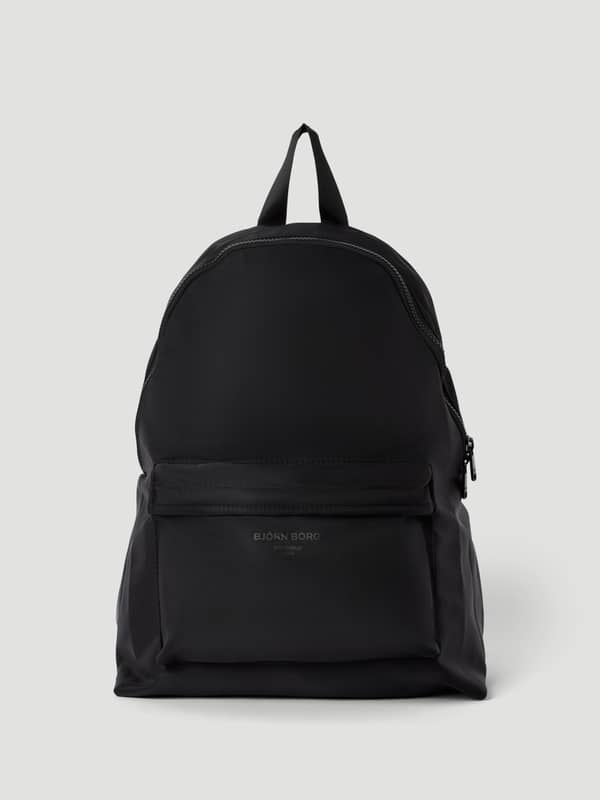 Front view of the Borg Daily Backpack 20L in Black Beauty (Black) crafted from recycled polyester with a tonal logo.