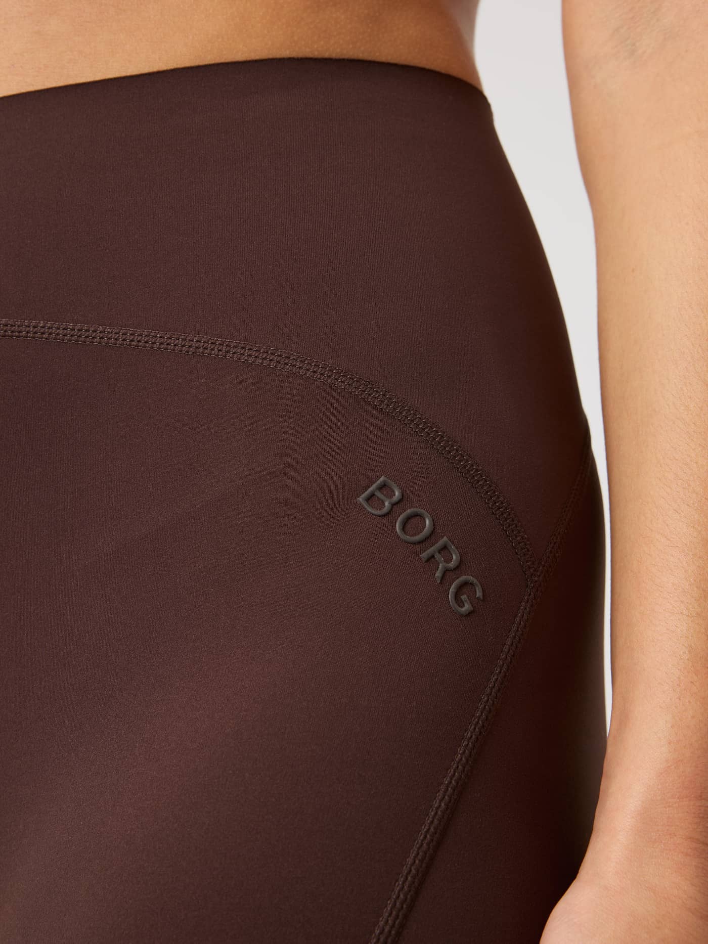 Borg Sleek Tights in Coffee Bean (Brown) featuring a tonal BORG logo and premium fabric for training. - Image 5