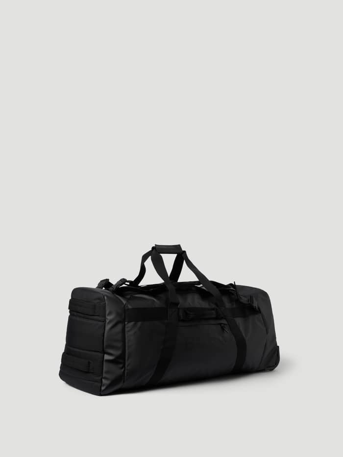 Borg Travel Duffle Bag 120L in Black Beauty (Zwart) met TPE-gecoat materiaal, trolleywielen en een zwart logo. - Image 2