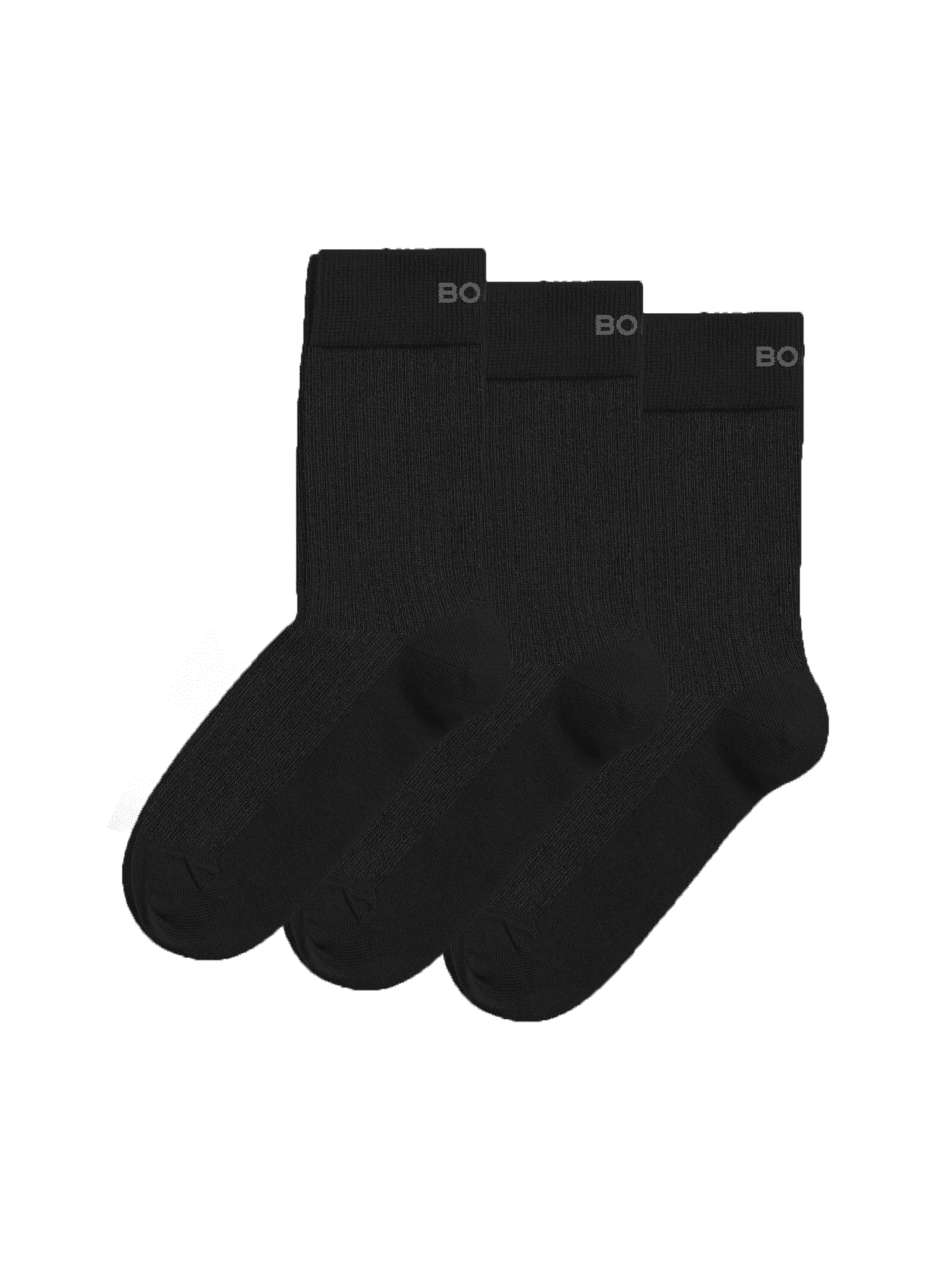 Three black Core Rib Socks 3-pack in a soft organic cotton blend with a supportive ribbed design and grey logo. - Image 1