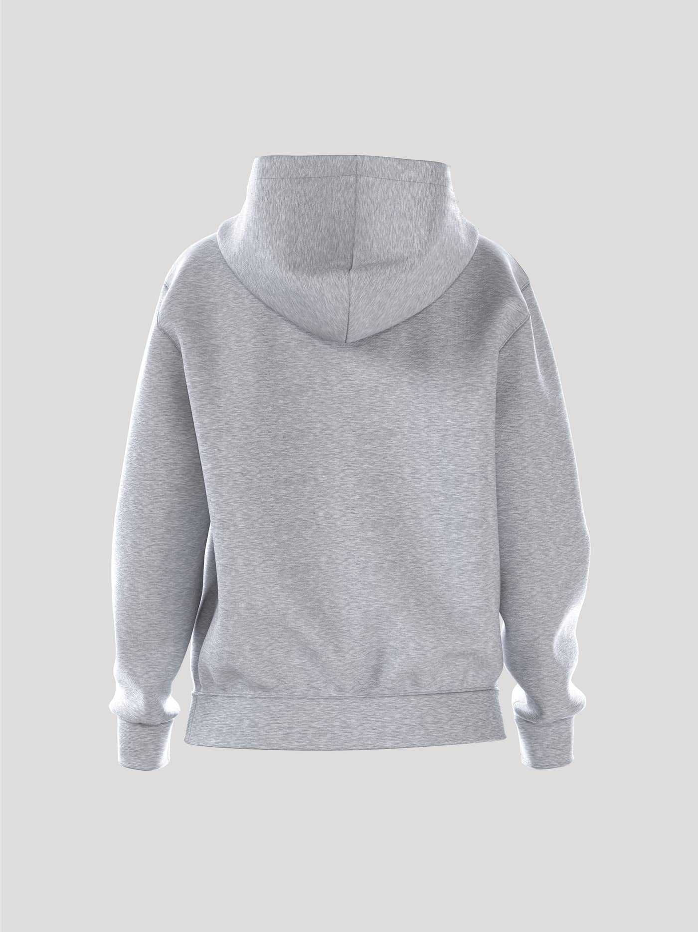 Rückansicht des Borg Essential 1 Hoodie in Light Grey Melange (Grau), ein locker sitzender Fleece-Hoodie für Damen. - Image 2