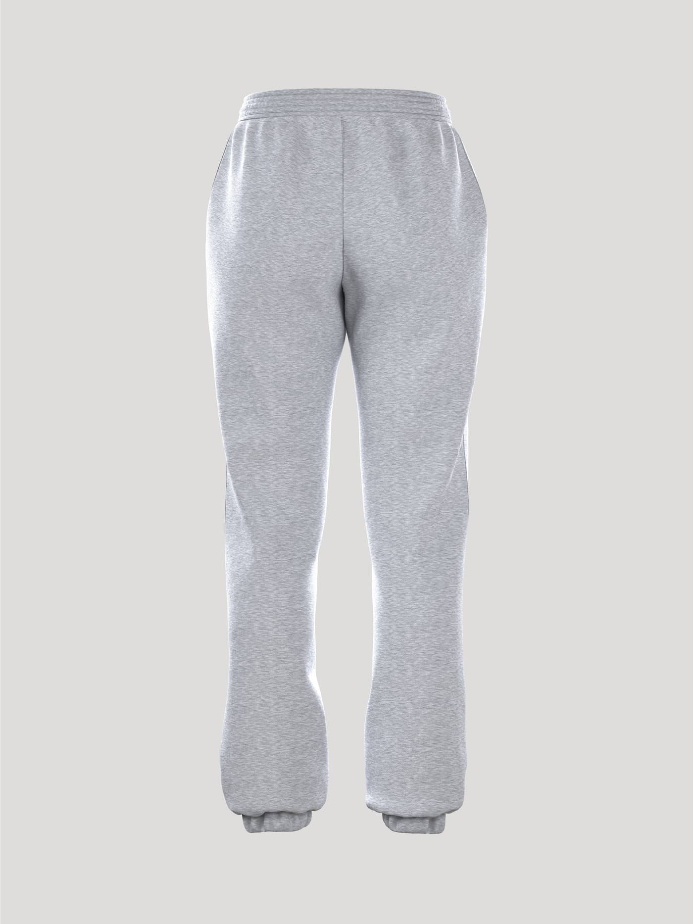 Back view of the Borg Essential 1 Pants in Light Grey Melange (Grey), featuring a loose fit and ribbed cuffs. - Image 2