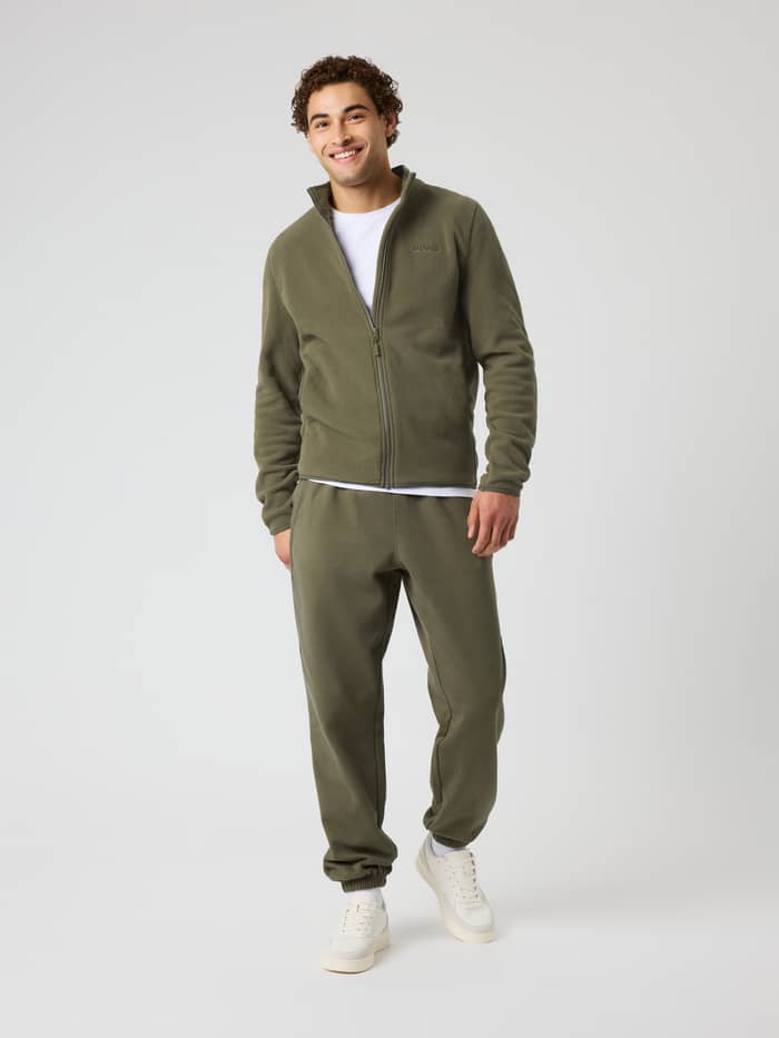 Borg Full Zip Fleece i Kalamata (Grøn) set forfra med grønt logo til let træning.