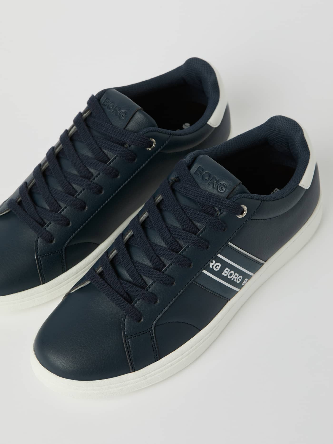 Navy Men's Cup Logo Sneakers in synthetic leather, featuring a white logo stripe and a tennis-inspired functional design. - Image 2