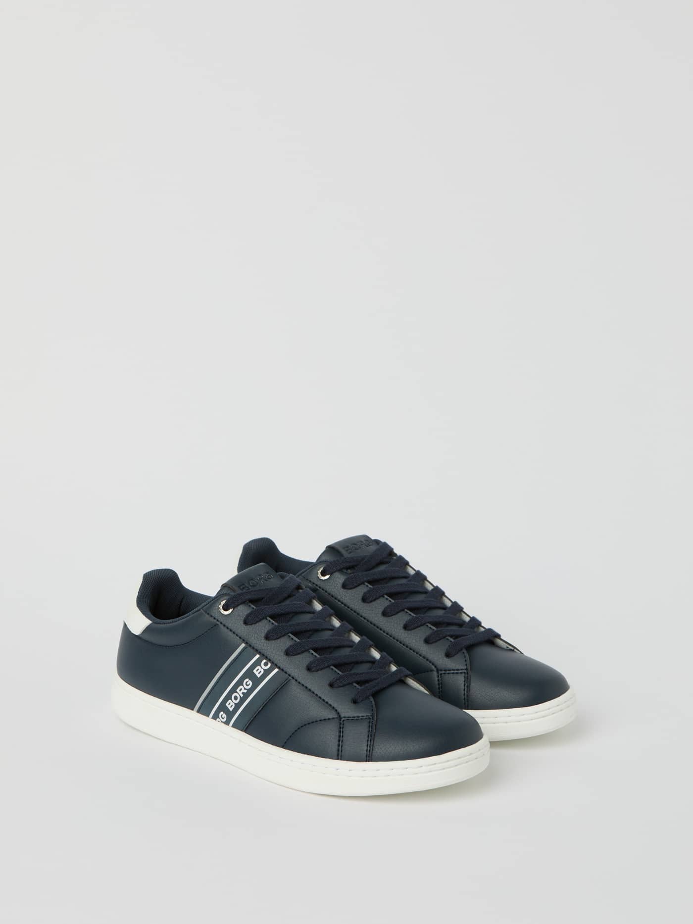 Navy Men's Cup Logo Sneakers in a tennis-inspired low-top style featuring a bold white logo side stripe. - Image 1