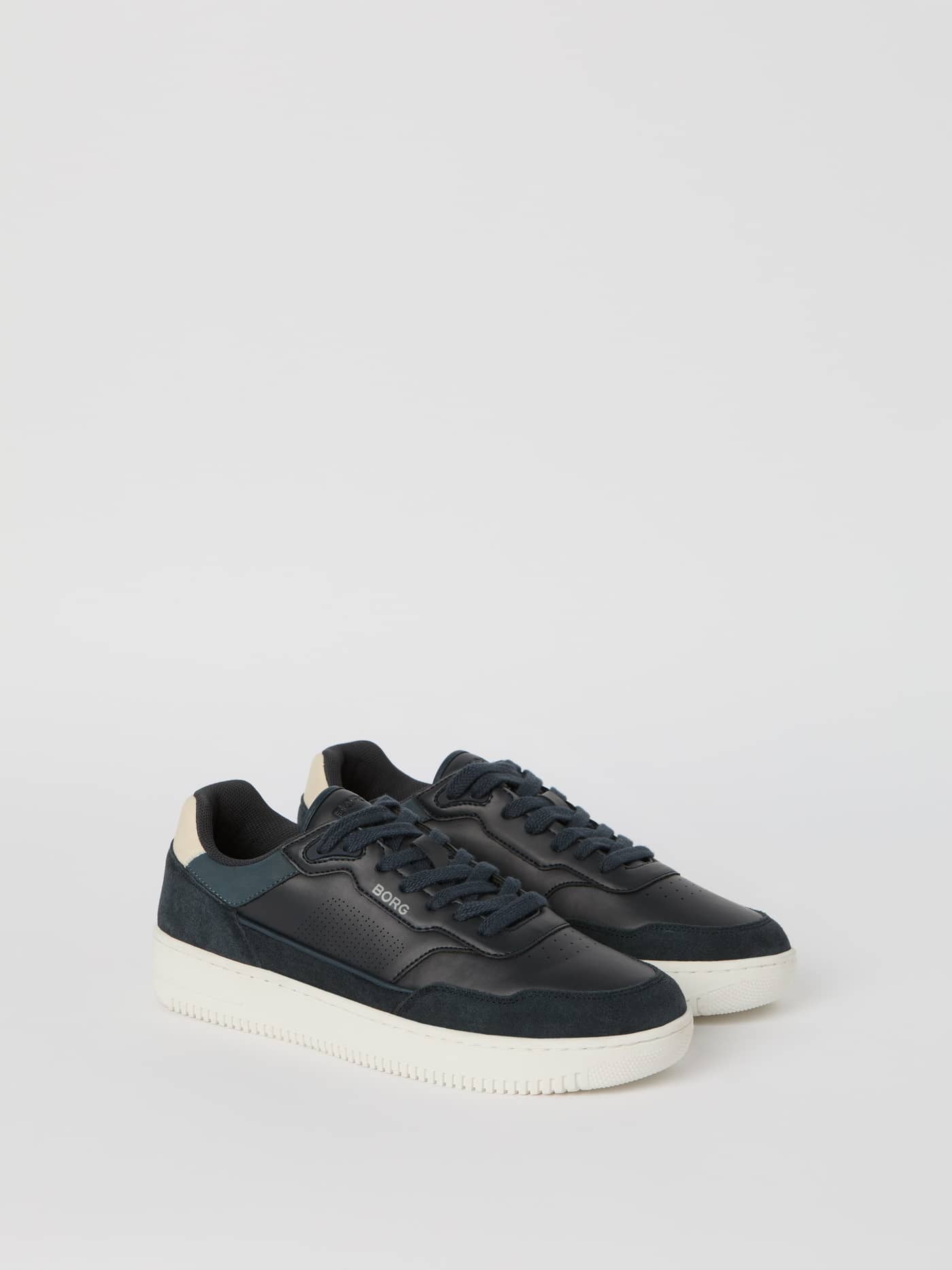 Men's Line Sneakers i marinblå mocka och syntetiskt läder med en vit BORG-logotyp för klassisk tennisstil. - Image 1