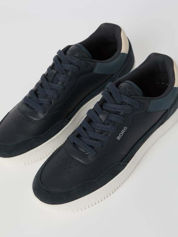 Navy Men's Line Sneakers crafted from suede and synthetic leather with a white rubber sole for a tennis-inspired style. - Image 3
