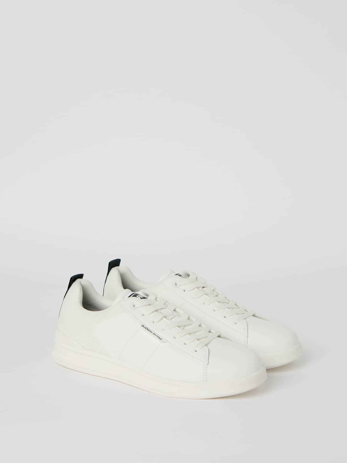 Men's Sneakers T2600 Tennis Low blanches en cuir synthétique et maille respirante avec logo noir. - Image 1