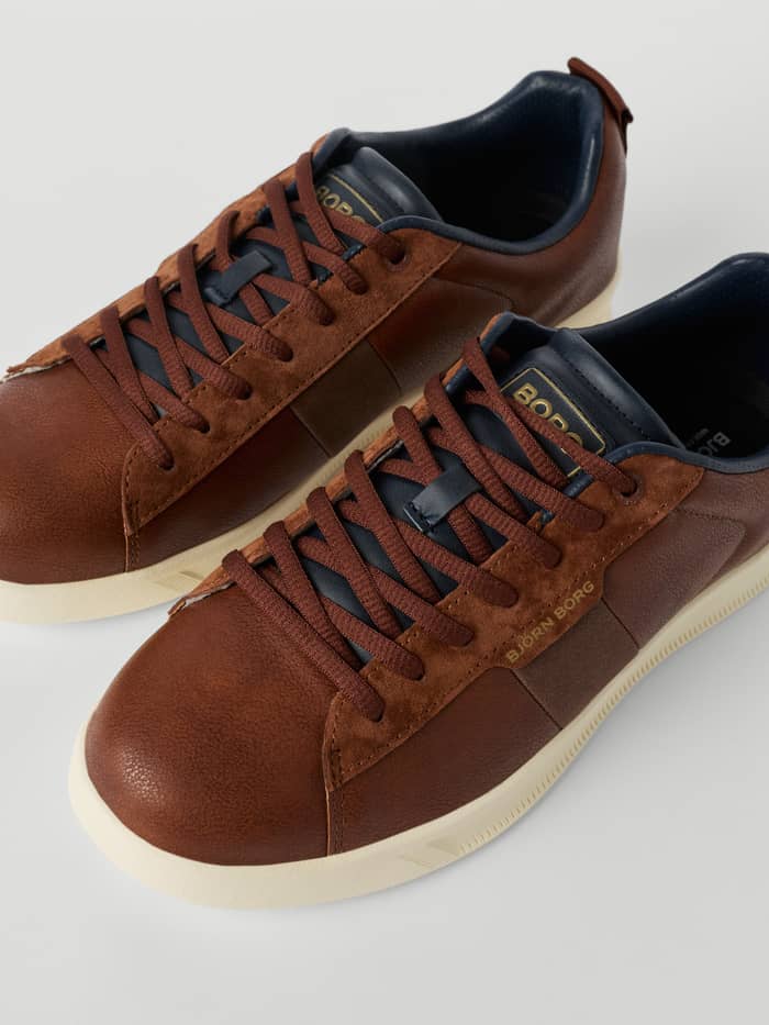 Brown Men's Set Sneakers with a tennis-inspired design, featuring durable synthetic leather and stylish suede accents. - Image 3