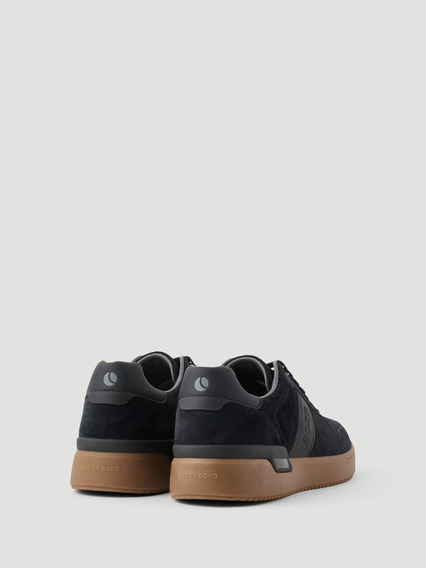 Black Men's Spin Sneakers in premium suede with a brown rubber sole and embossed logos, made for a tennis lifestyle. - Image 2
