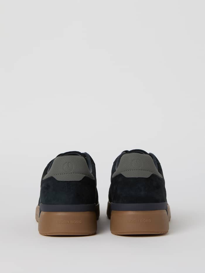 Back view of the Björn Borg Men's Spin Sneakers in Navy, a tennis-inspired suede style with a rubber sole. - Image 2