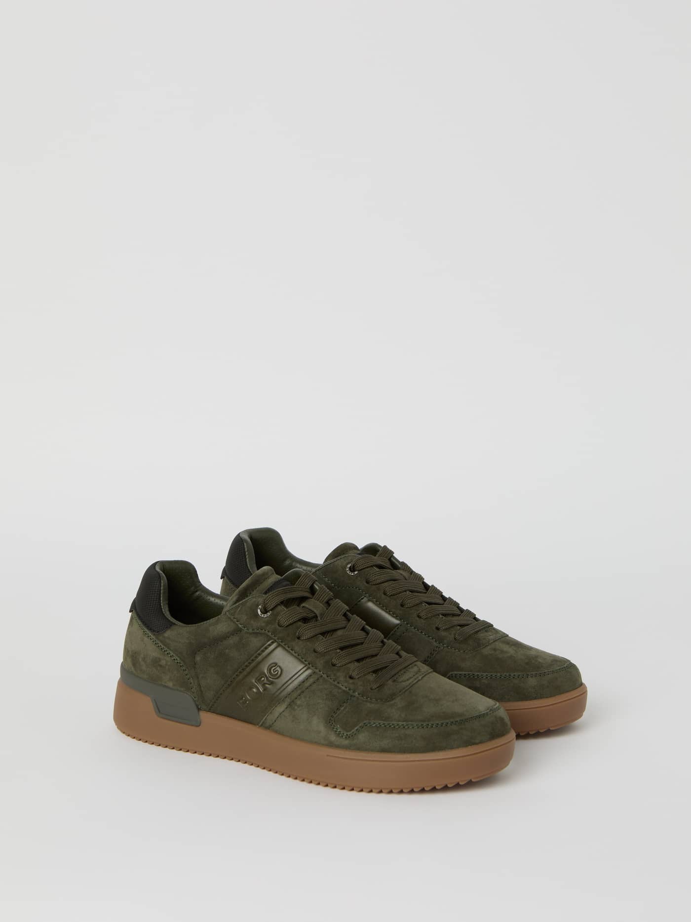 Men's Spin Sneakers in Grün aus gebürstetem Wildleder mit grünem, geprägtem Logo und Gummisohle für Tennis. - Image 1