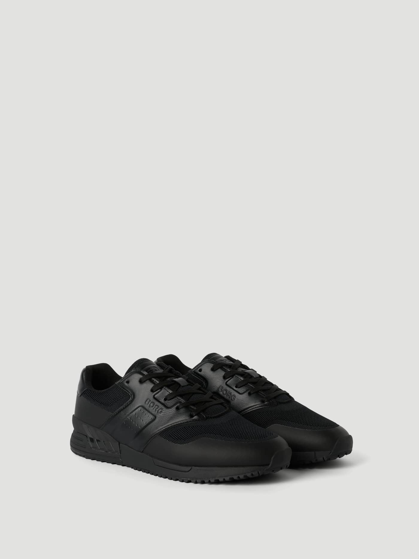 Men's Match Sneakers in black, featuring breathable mesh, synthetic leather, and a black BORG logo for running. - Image 1