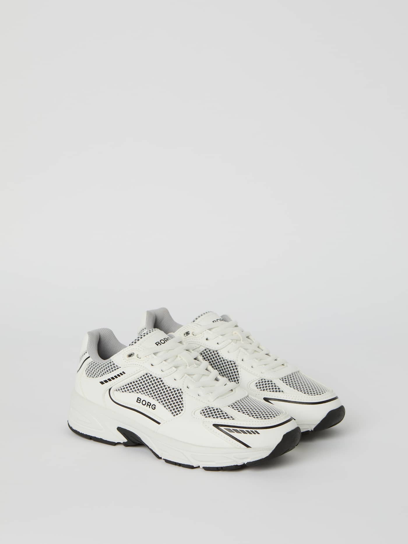 Women's Grand Sneakers in white synthetic leather and mesh featuring a black BORG logo for running and training. - Image 2