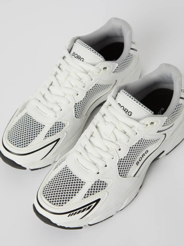 Women's Grand Sneakers i hvid i syntetisk læder og mesh med sorte logoer til stilfuldt løb og god pasform. - Image 3
