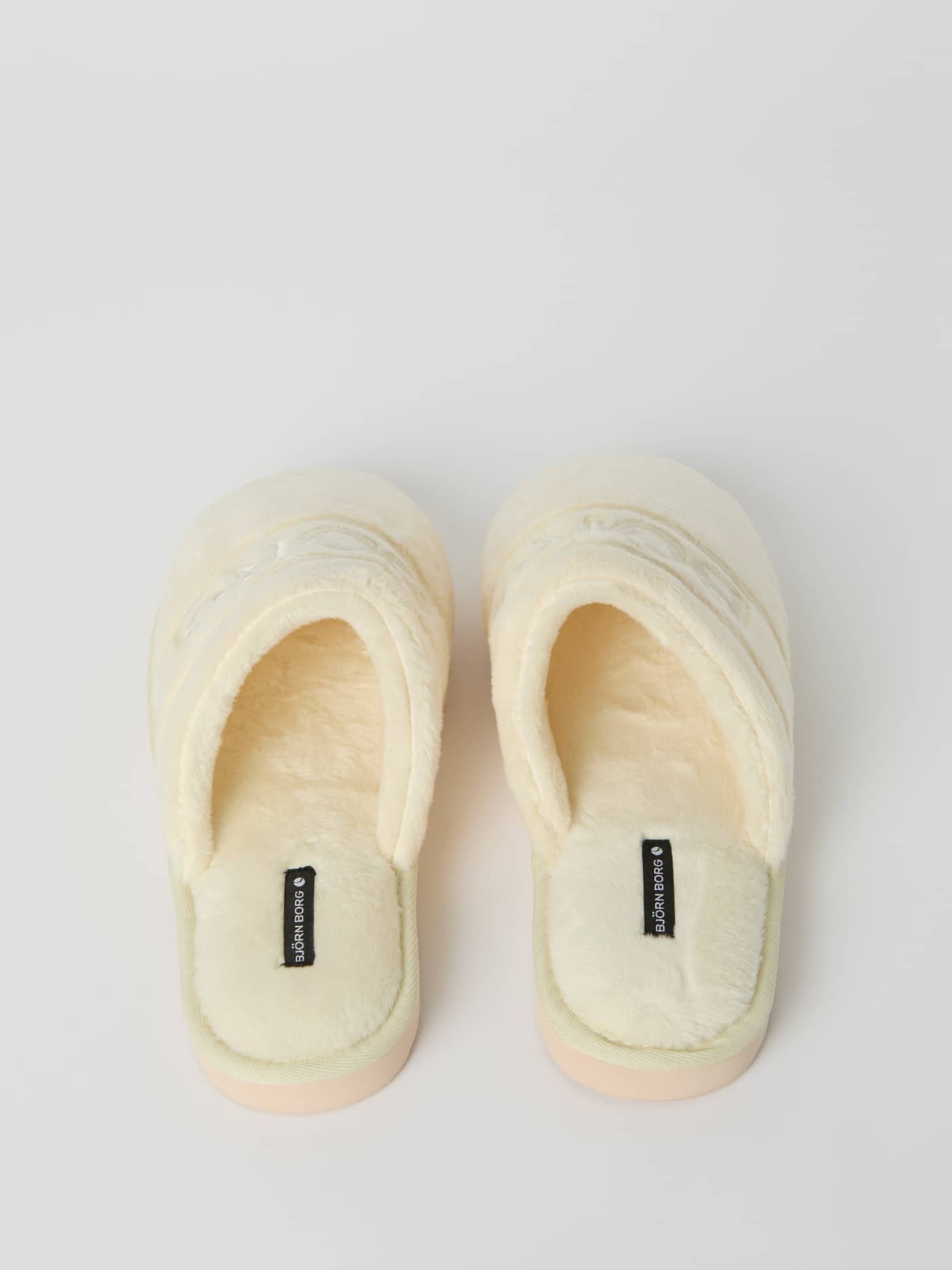 Top view of the beige Björn Borg Women's Slippers Homy, featuring a soft silky polyester material and plush feel. - Image 3