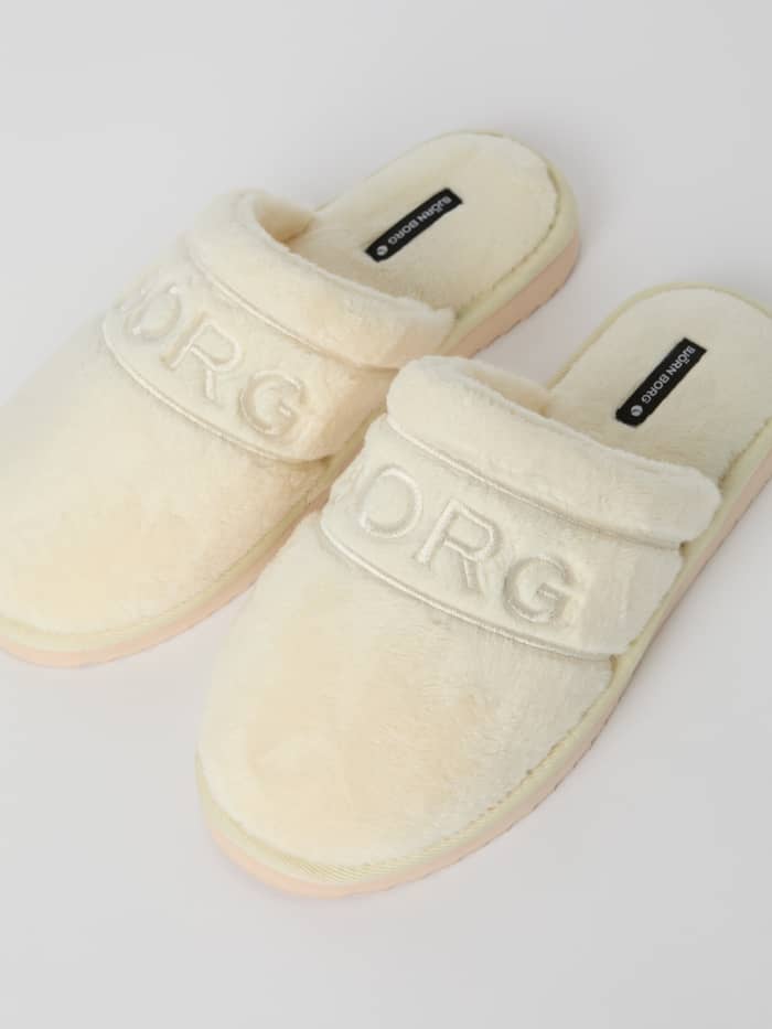 Beige Women's Slippers Homy van zacht pluche polyester met een geborduurd Borg-logo en comfortabele pasvorm. - Image 4