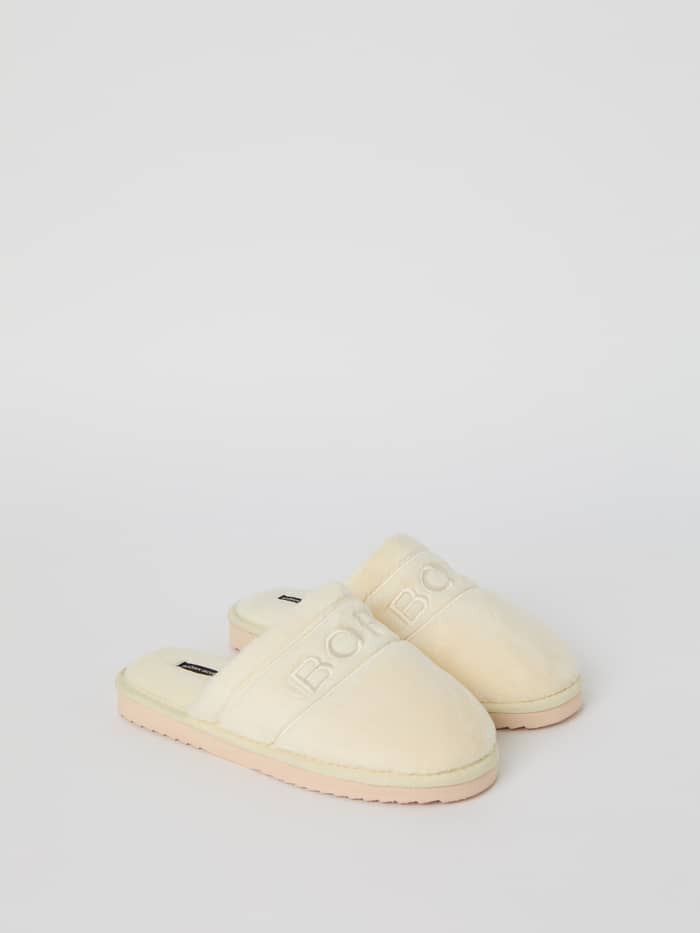 Beige Women's Slippers Homy van zacht polyester met een comfortabele pasvorm en een geborduurd Borg-logo. - Image 2