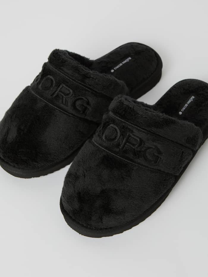 Zwarte Women's Slippers Homy van zijdezacht polyester met een geborduurd Borg-logo voor een stijlvolle pasvorm. - Image 3