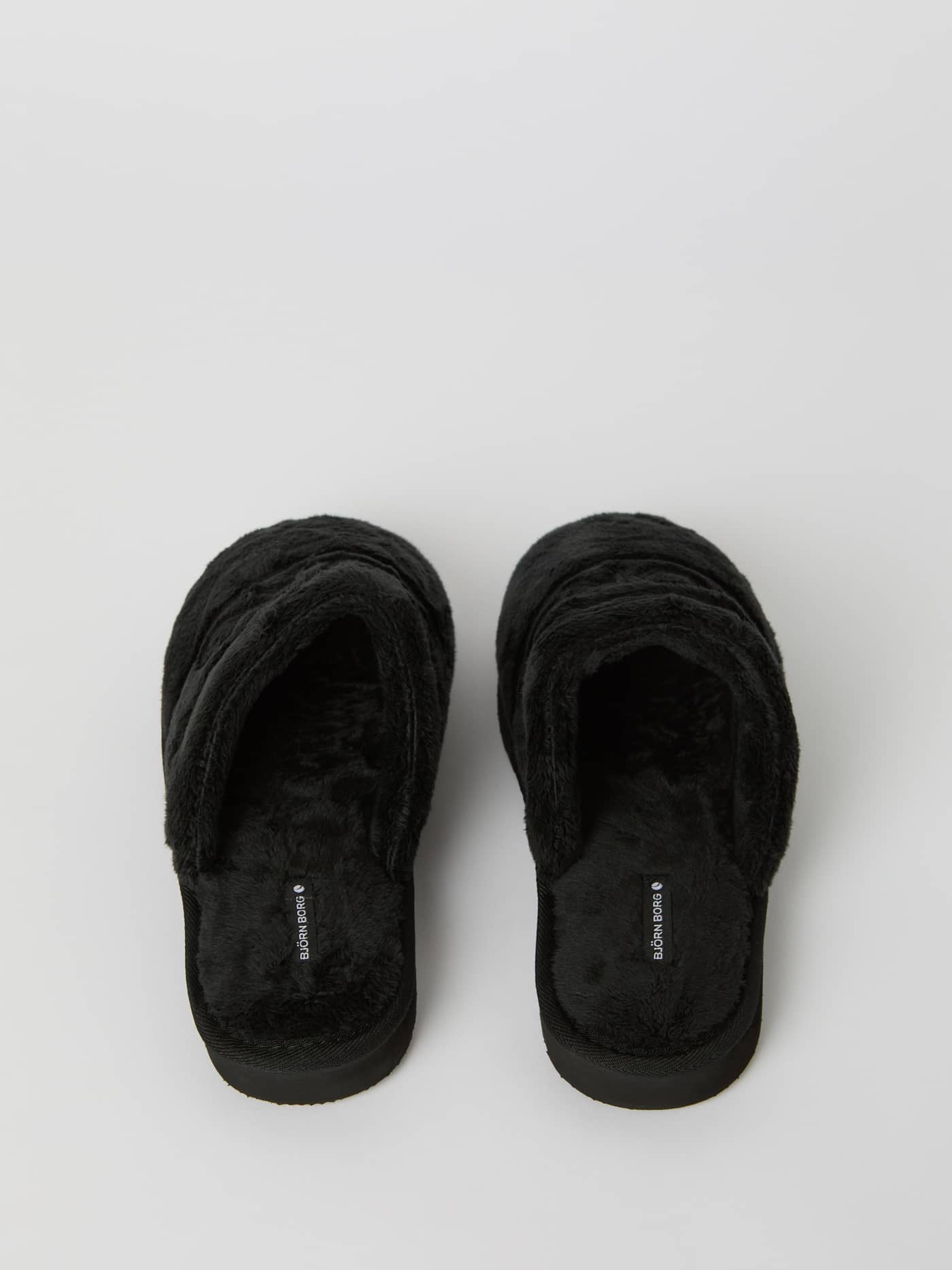 Zwarte Women's Slippers Homy van zacht polyester met een comfortabele pasvorm en wit logodetail, bovenaanzicht. - Image 2