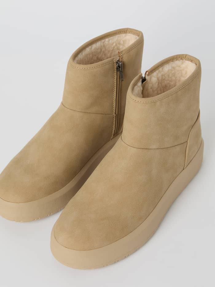 Women's Wooly Boots i Beige i syntetisk læder med lynlås i siden og blødt, vamset for. - Image 5