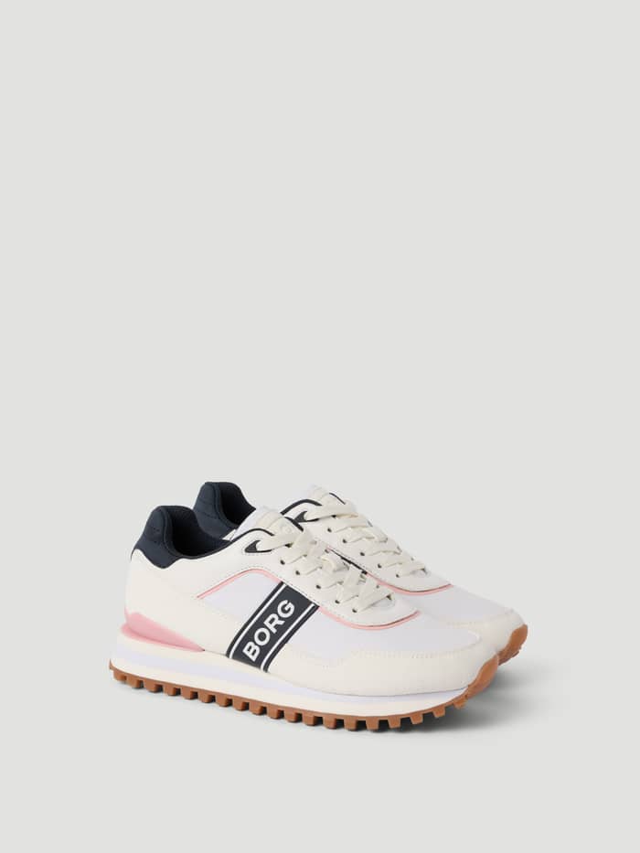 Women's Dash Sneakers i vitt syntetläder med marinblå och rosa detaljer och en sportig passform för running.