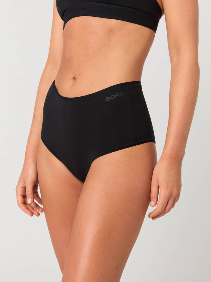 Zwarte Core Lyocell Highwaist Brief 1-pack van zacht Lyocell met een tonaal heuplogo in vooraanzicht.