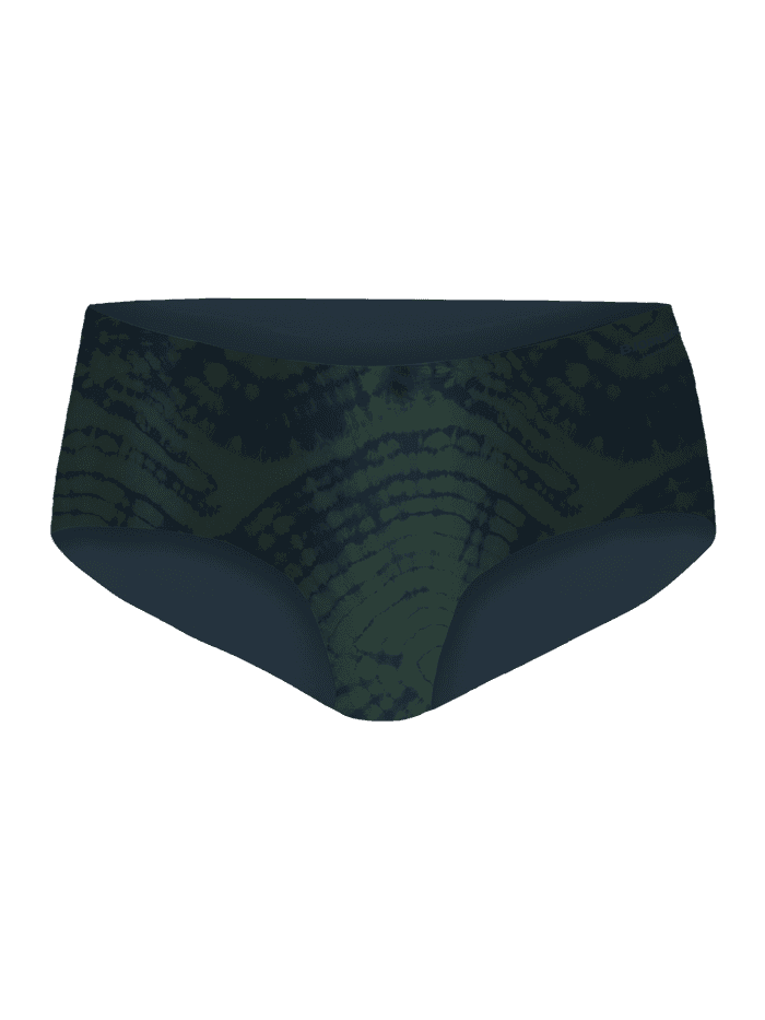 Front view of the Performance Hipster 3-pack in green and blue tie-dye print with a dark logo and training fit. - Image 3