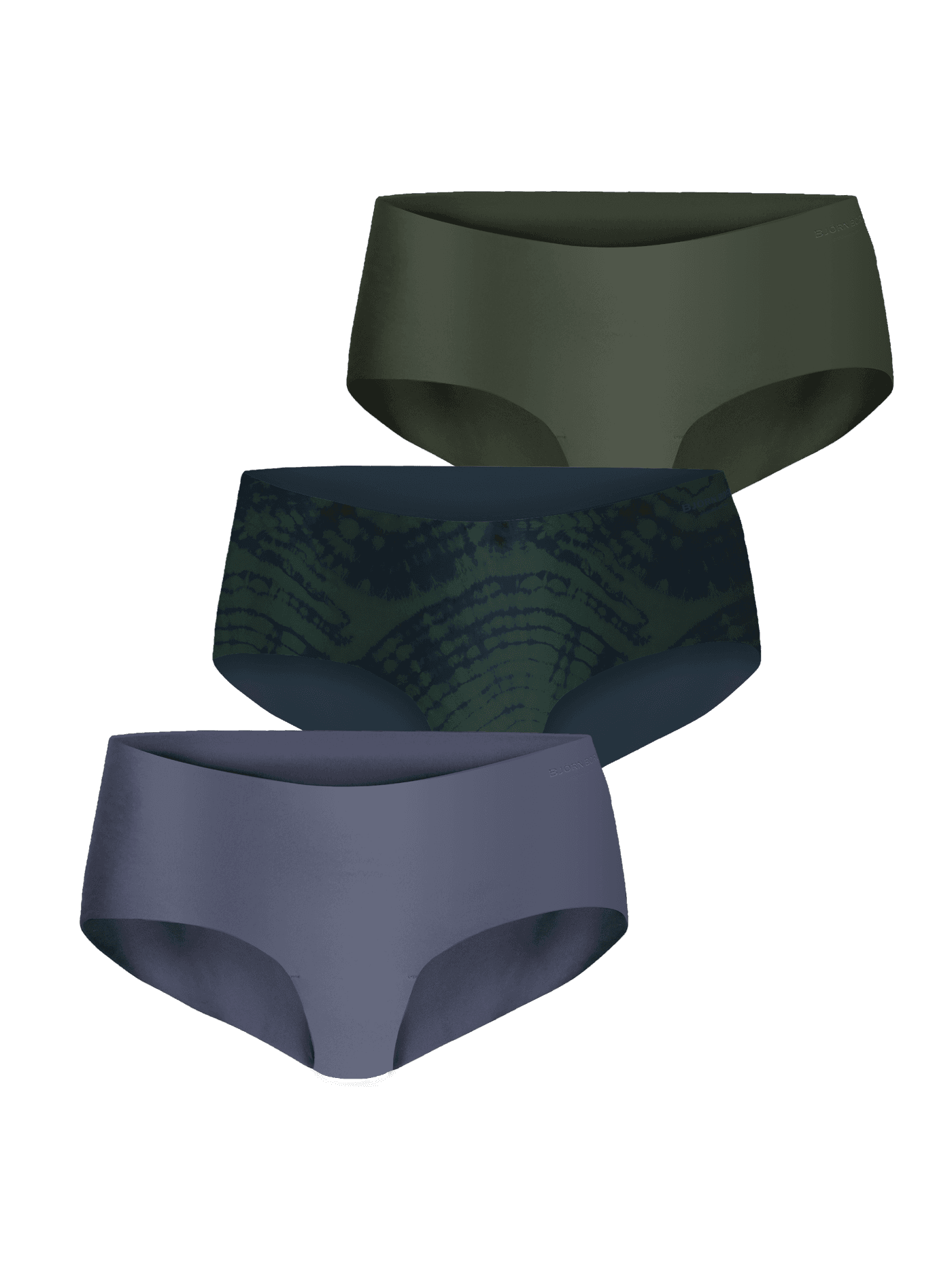 Performance Hipster 3-pack in groen, blauw en tie-dye print met lasergesneden randen en ton-sur-ton logo's voor training. - Image 1