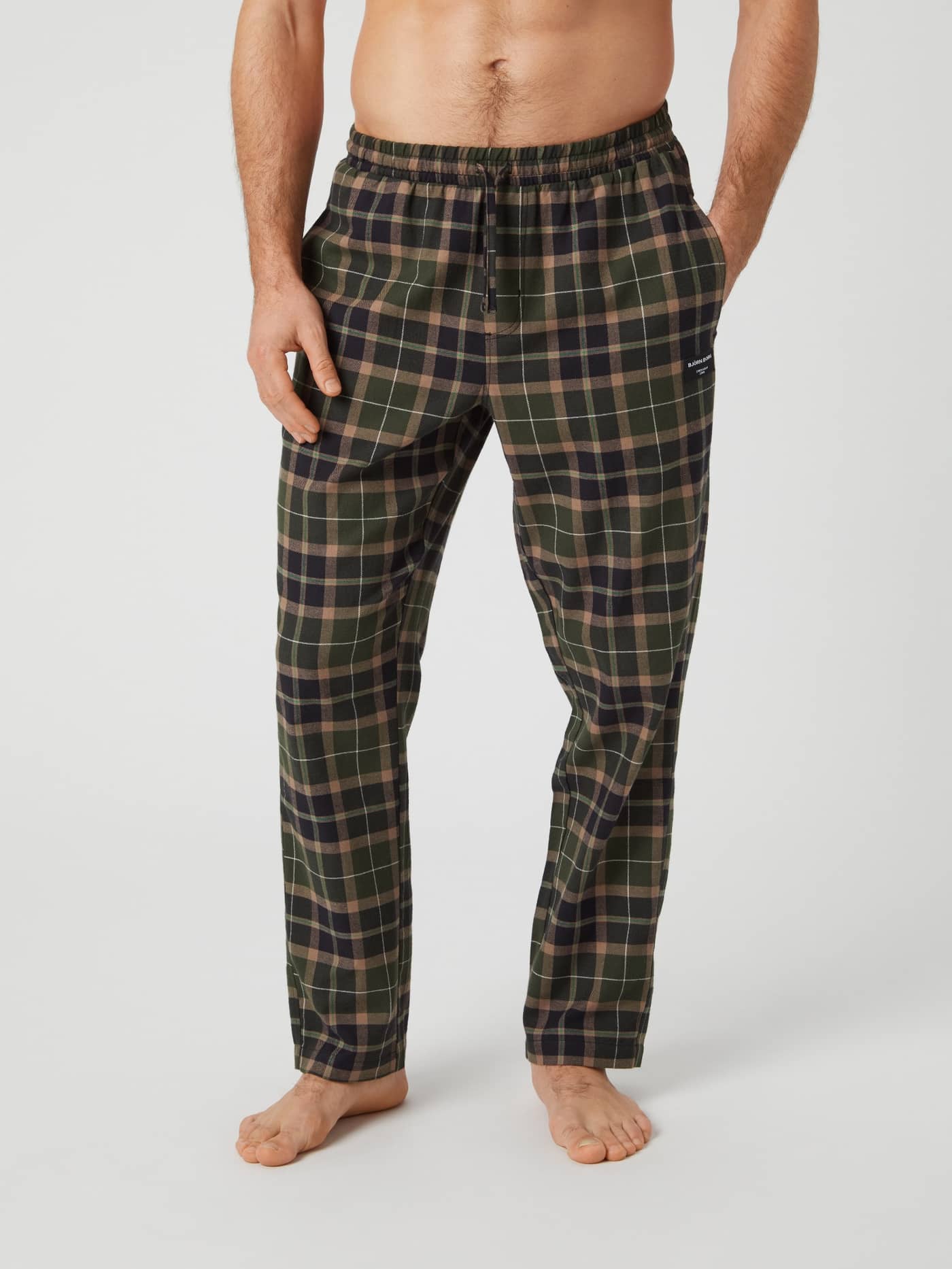 Front view of a man wearing the checked pyjama pants from the Björn Borg Core Flannel Set 2-pack in Multi (Multi). - Image 2