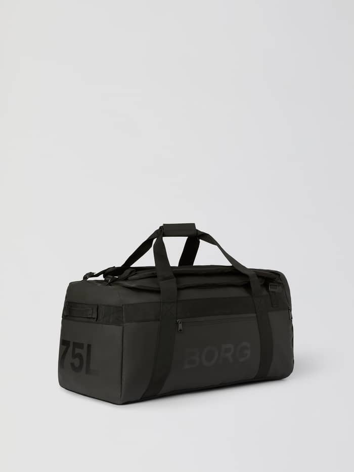 Borg Duffle Bag 75L in Black Beauty (Zwart) van stevig gecoat materiaal met een tonaal logo en grote 75L-zijprint. - Image 3