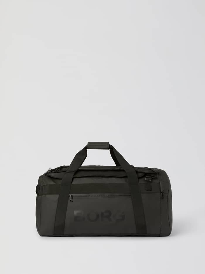 Borg Duffle Bag 75L in Black Beauty (Schwarz) mit tonalem schwarzem Logo auf robustem TPE-beschichtetem Polyester.