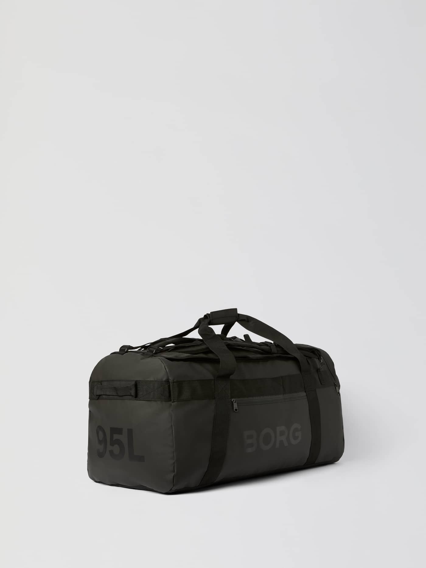 Borg Duffle Bag 95L in Black Beauty (Zwart) van duurzaam materiaal voor je trainingsuitrusting in zijaanzicht. - Image 2