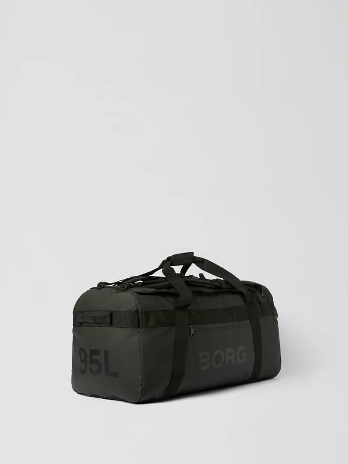 Borg Duffle Bag 95L in Black Beauty (Zwart) van duurzaam materiaal voor je trainingsuitrusting in zijaanzicht. - Image 2