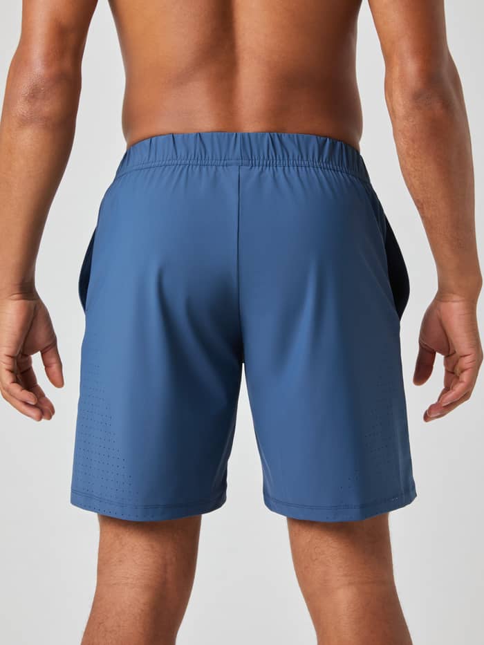 Vue arrière du Björn Borg Ace Sports Shorts 8 Inch Sargasso Sea (Bleu) en tissu extensible pour le tennis. - Image 3