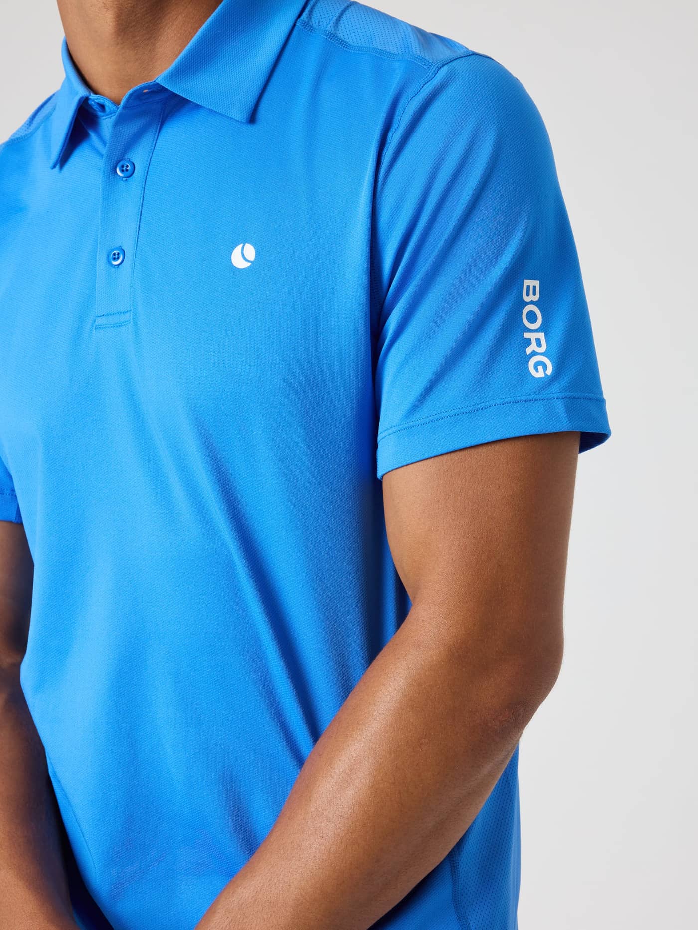 Ace Mesh Panel Polo Shirt in Palace Blue (Blau) für Tennis mit Brustlogo und Borg-Branding in der Detailansicht. - Image 5