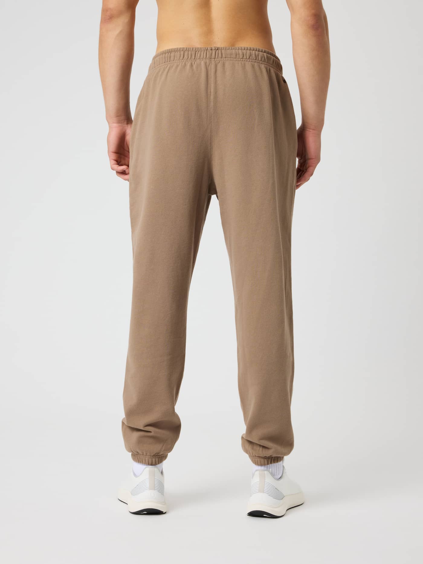 Back view of the Borg Classic Sweatpants in Caribou (Brown), featuring a regular fit and soft cotton French terry. - Image 3