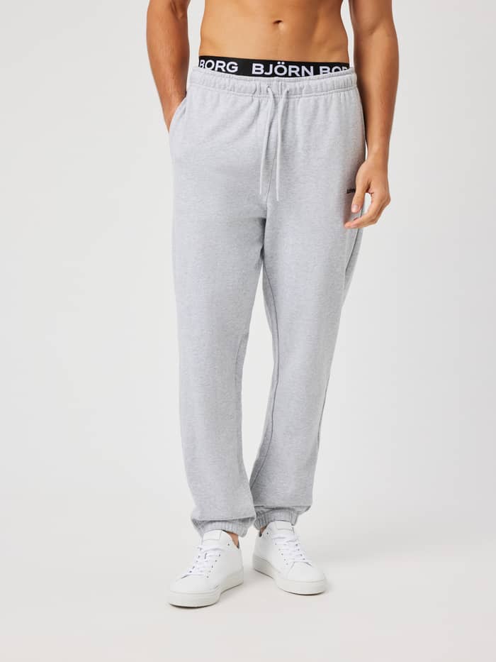 Borg Classic Sweatpants in Ultra Light Grey Melange (Grey) featuring an elastic waistband with drawstring and side pockets.