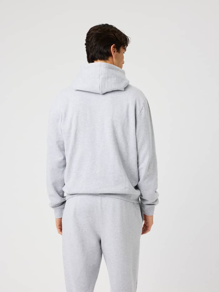 Back view of the Borg Classic Hoodie in Light Grey Melange (grey) showcasing the double-layer hood.
