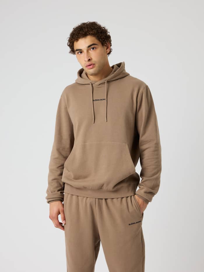 Borg Classic Hoodie in Caribou (Bruin) van katoen met een kangoeroezak, ideaal voor training en dagelijks gebruik. - Image 2
