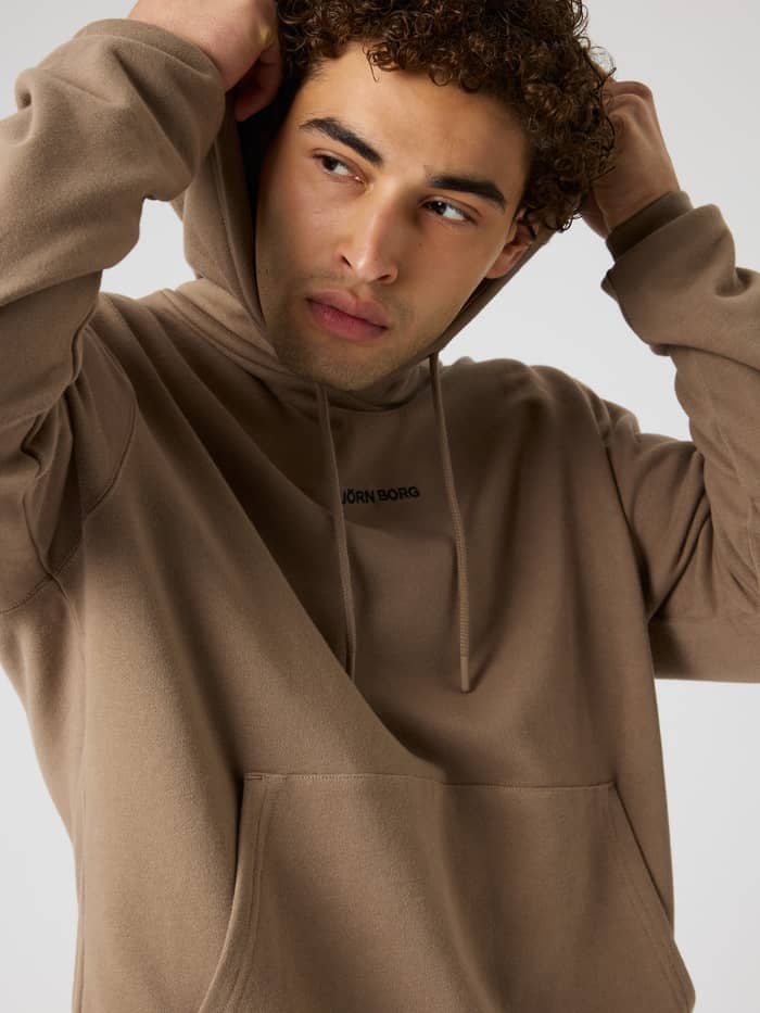 Borg Classic Hoodie in Caribou (Bruin) met zwart logo van zacht katoen voor training en dagelijkse beweging. - Image 5