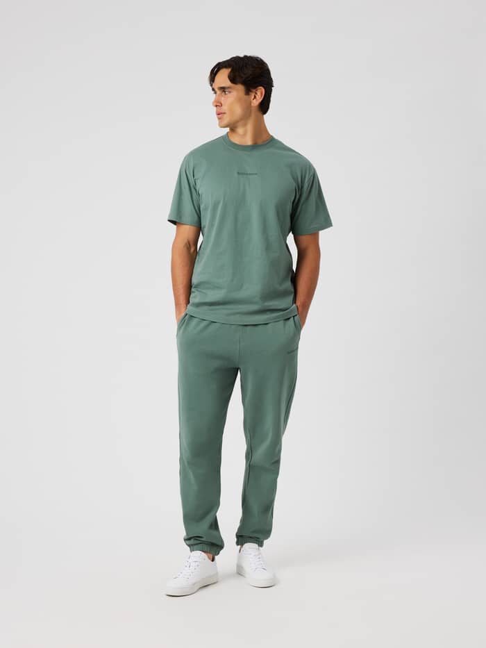 Borg Classic T-Shirt in Laurel Wreath (Green) worn by a model in a studio full-length shot.