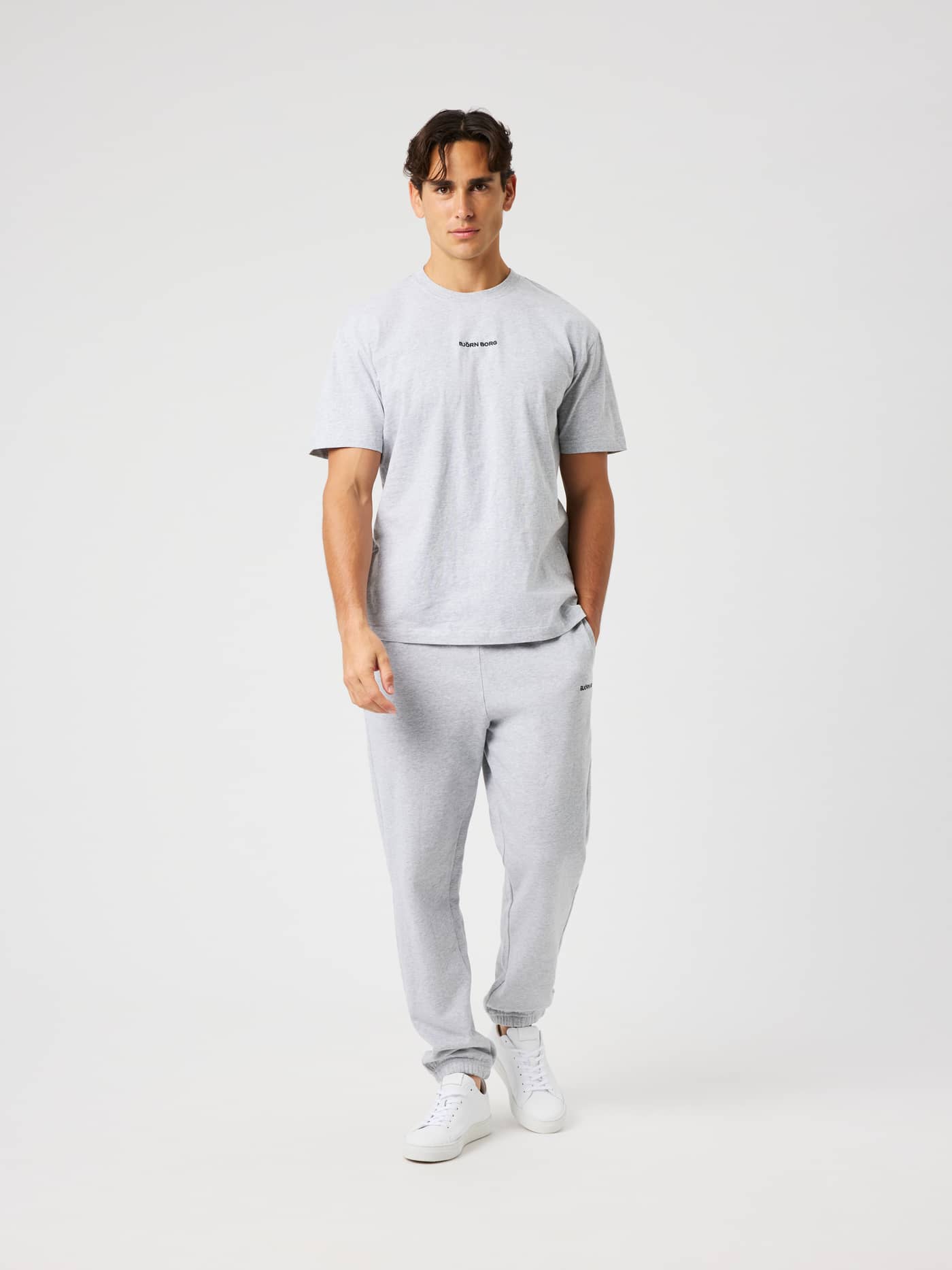 Front view of the Borg Classic T-Shirt in Light Grey Melange (Grey) featuring a short-sleeve regular fit and cotton fabric. - Image 4