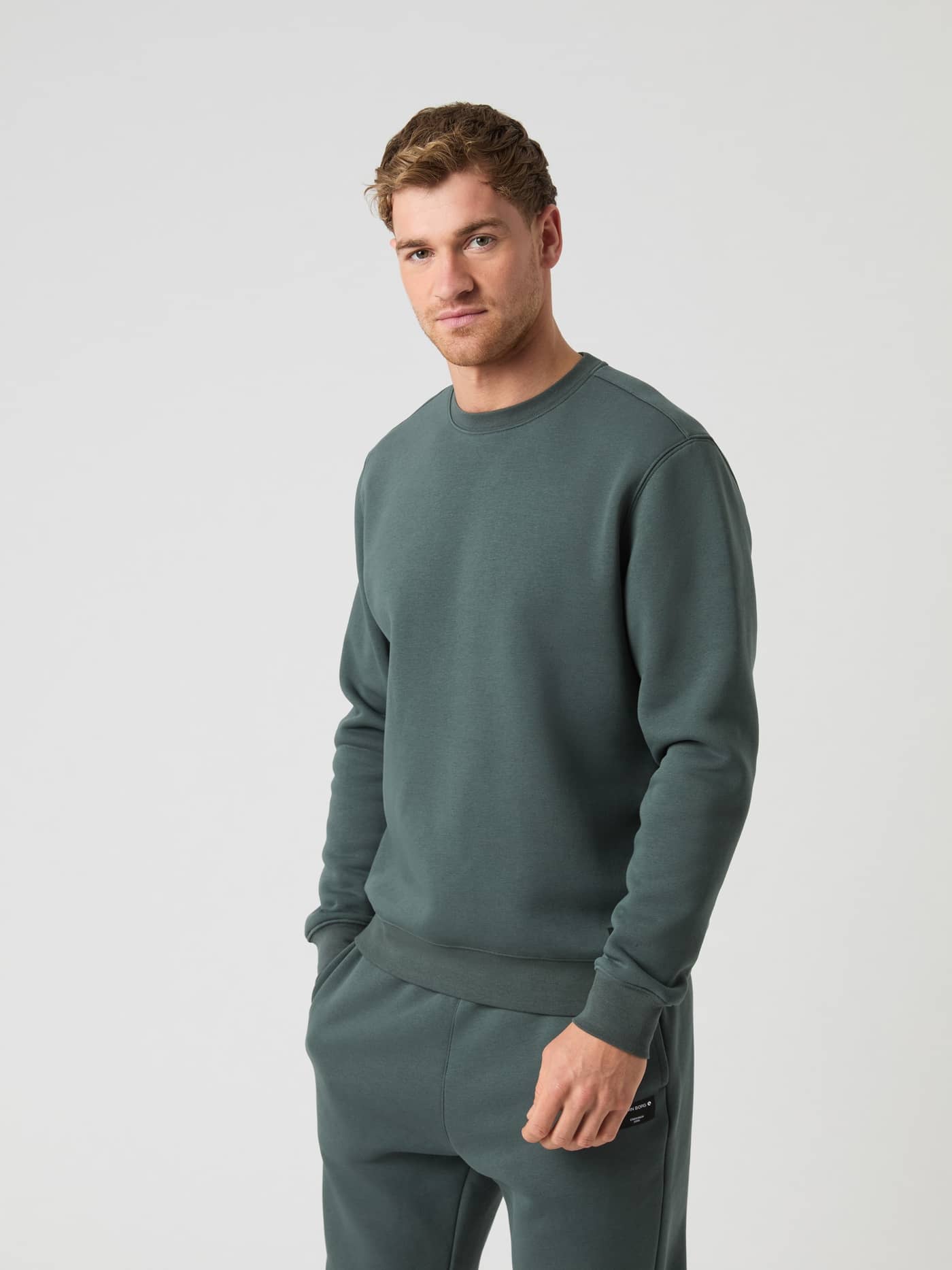Front view of a model wearing the Björn Borg Centre Sweatshirt in a solid green color. - Image 1