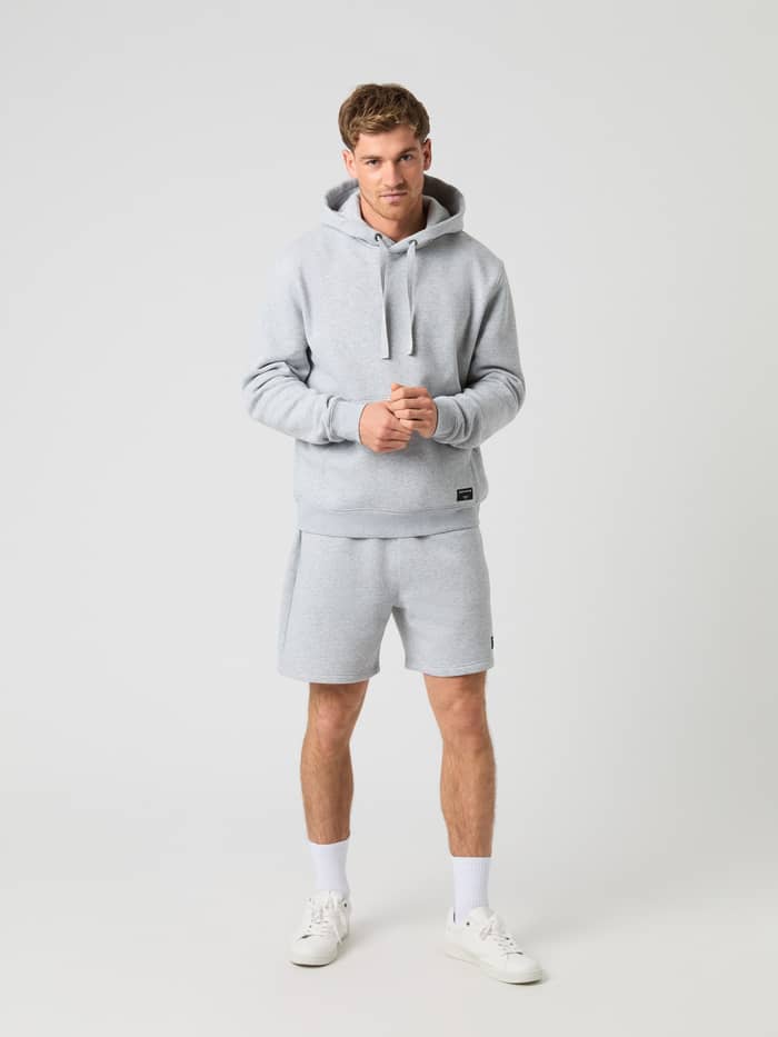 Björn Borg Centre Hoodie in Light Grey Melange (Grijs) in vooraanzicht op een model met een stijlvolle, comfortabele fit. - Image 3