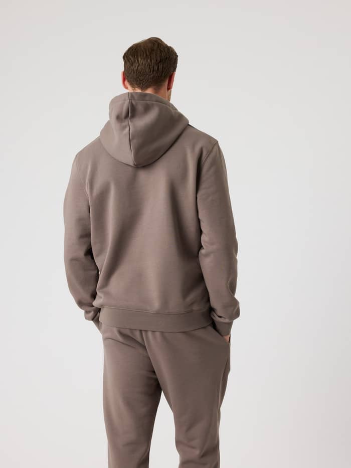 Back view of a man wearing the Björn Borg Centre Hoodie in Falcon (Brown), featuring a comfortable regular fit. - Image 2