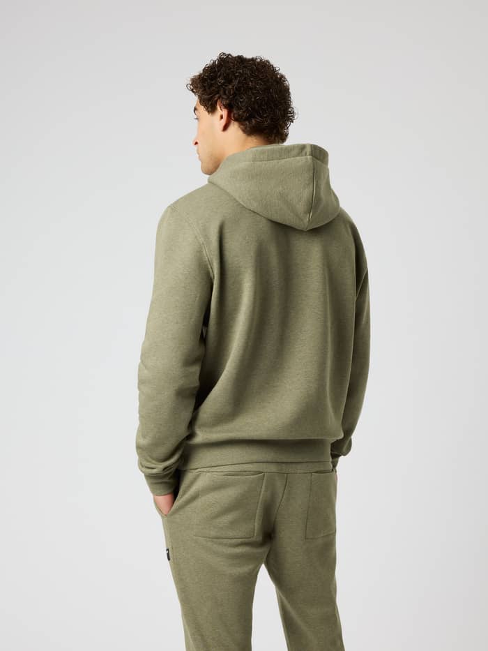 Achteraanzicht van de Björn Borg Centre Hoodie in Winter Moss Melange (Groen) van een zachte katoen- en polyestermix. - Image 2