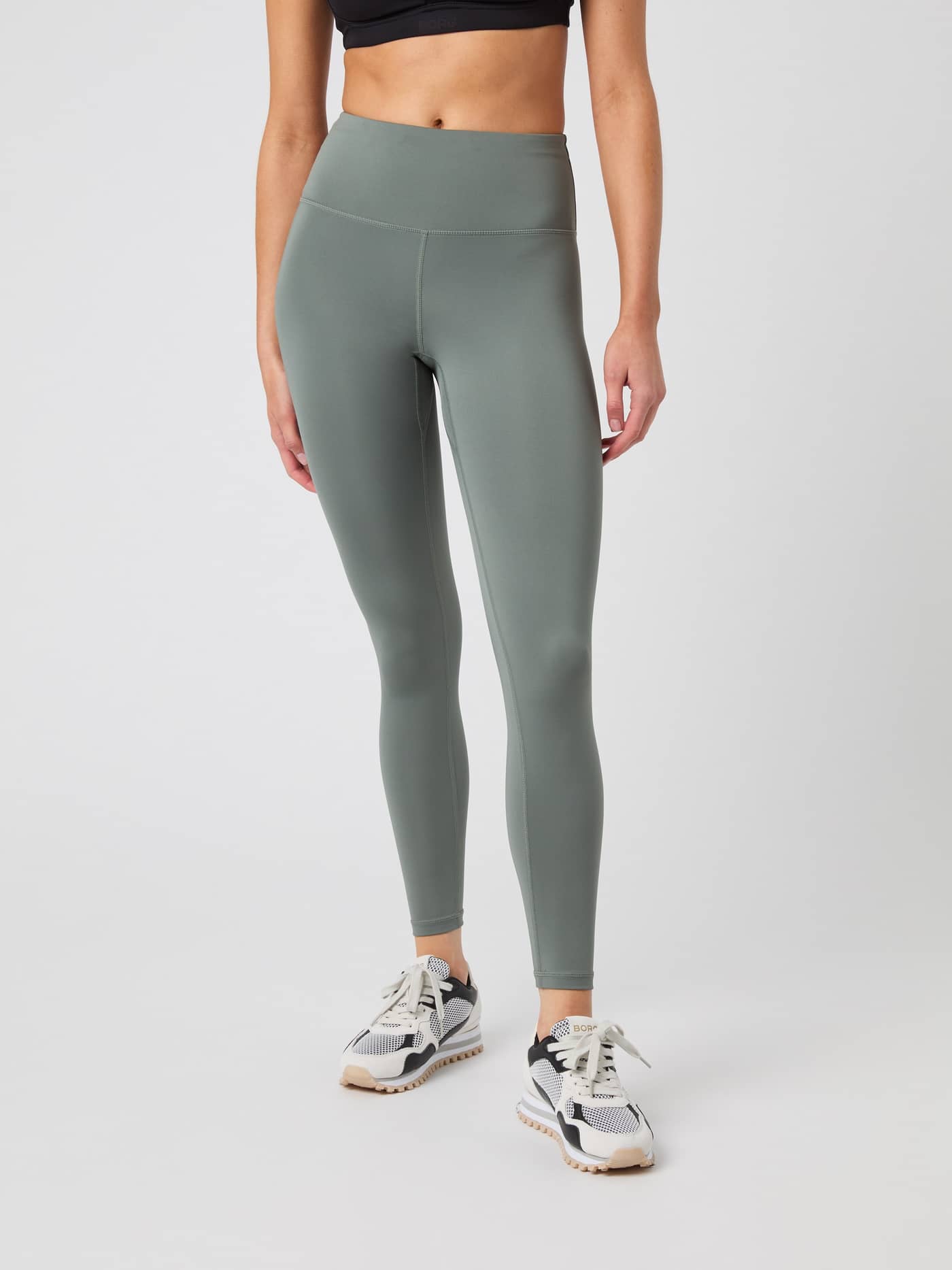 Borg Logo Tights in Agave Green (Groen) met hoge taille en slanke pasvorm voor training in vooraanzicht. - Image 2